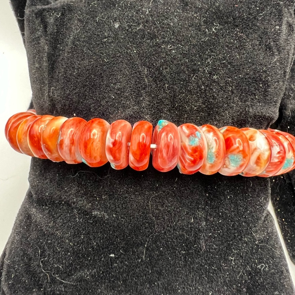 Vibrant Orange and Turquoise Beaded Stretch Bracelet